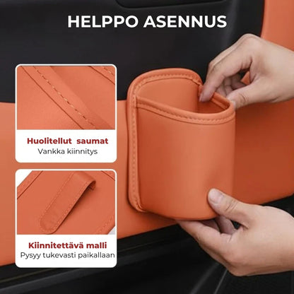 2-in-1 nahkainen auton mukiteline ja järjestelijä