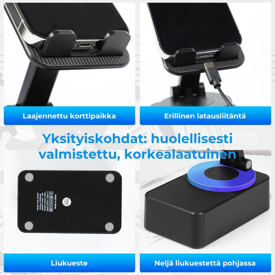 3-in-1 taitettava kaiutinteline sisäänrakennetulla varavirtalähteellä