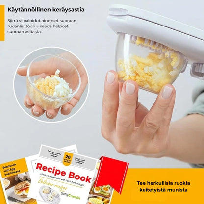 Monitoiminen 3-in-1 munaleikkuri