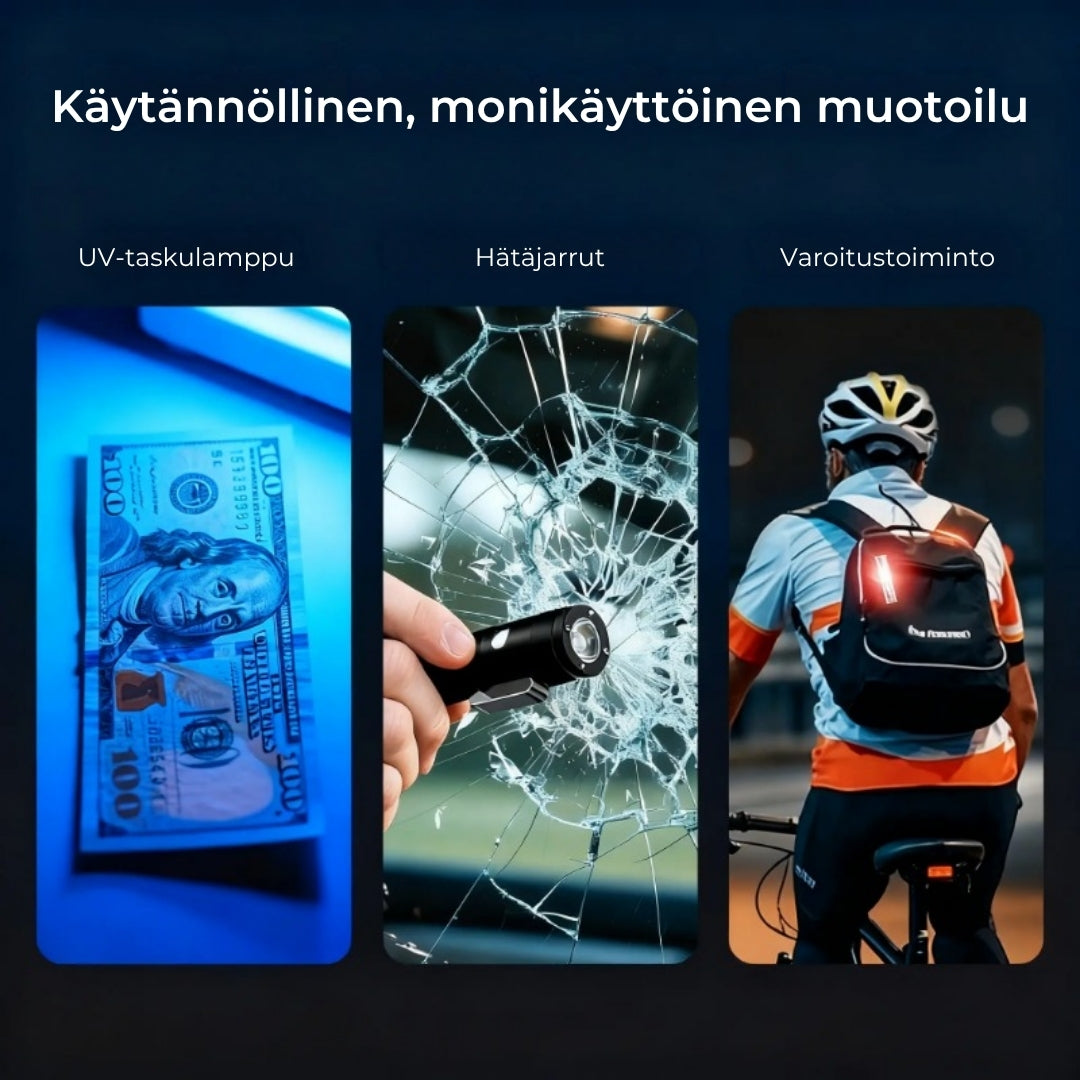 Tehokas mini-taskulamppu avaimenperään magneettijalustalla