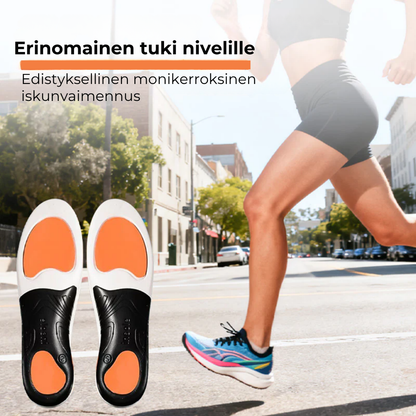 Urheilupohjalliset, joissa on iskunvaimennus ja jalkakaaren tuki
