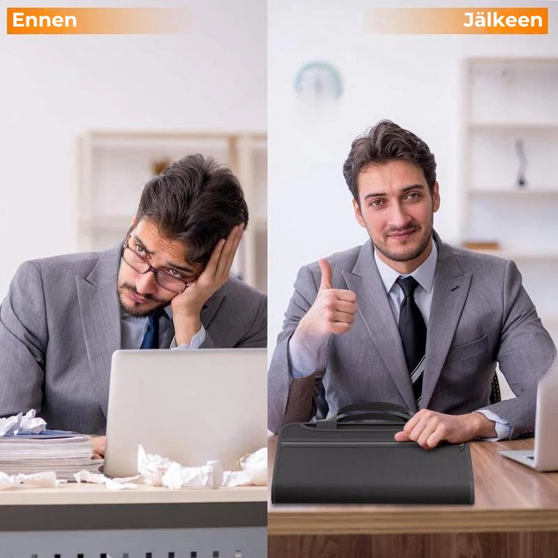 Suuri palonkestävä A4-asiakirjakansio kantokahvalla