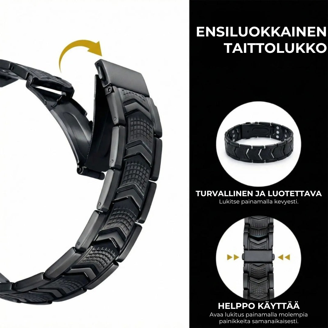 Metallinen magneettiterapiarannekoru miehille
