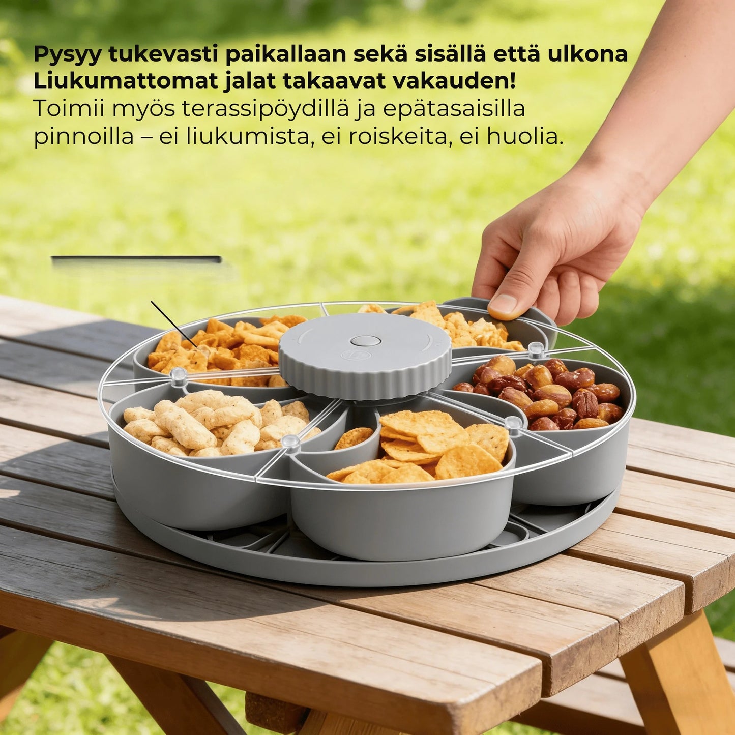 Kääntyvä välipalalautanen, 5 lokeroa