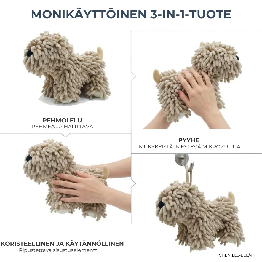 Koiranmuotoinen chenille-mikrokuitupyyhe