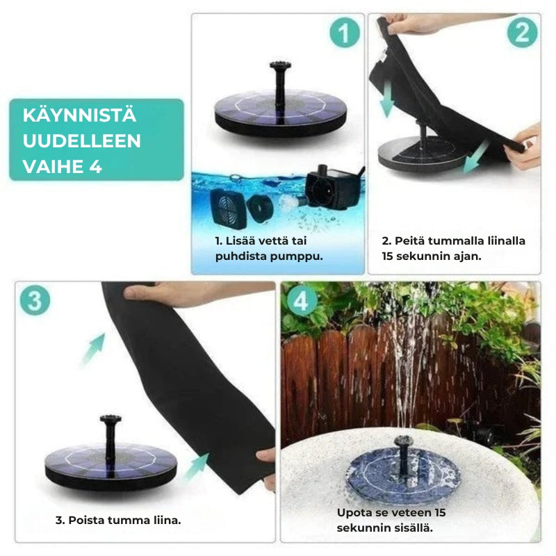 🐦️  Aurinkokäyttöinen suihkulähde puutarhaan