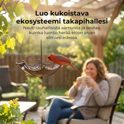 Ripustettava sateenvarjon muotoinen lintujen ruokinta-astia