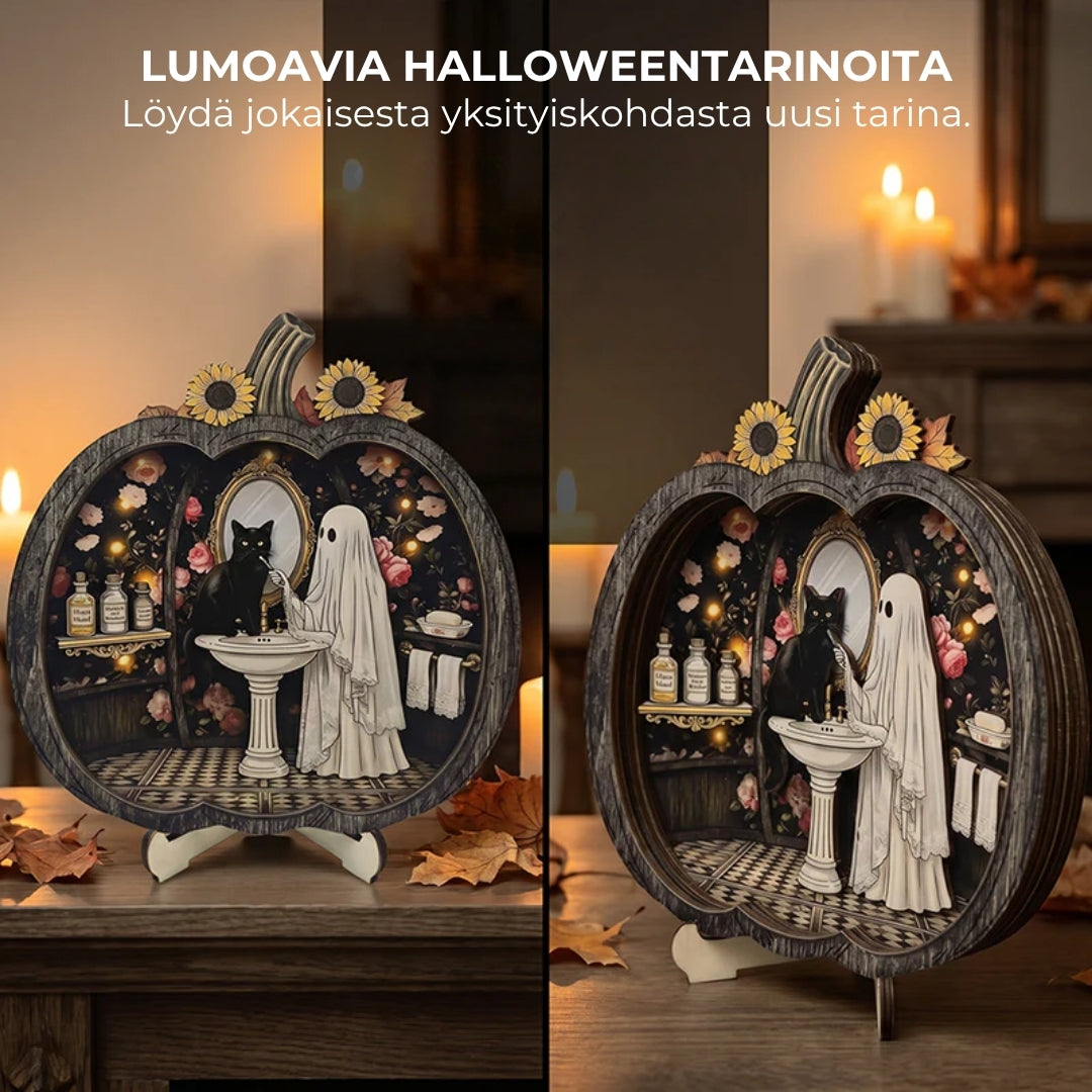 Puiset LED-kurpitsakoristeet Halloweeniin
