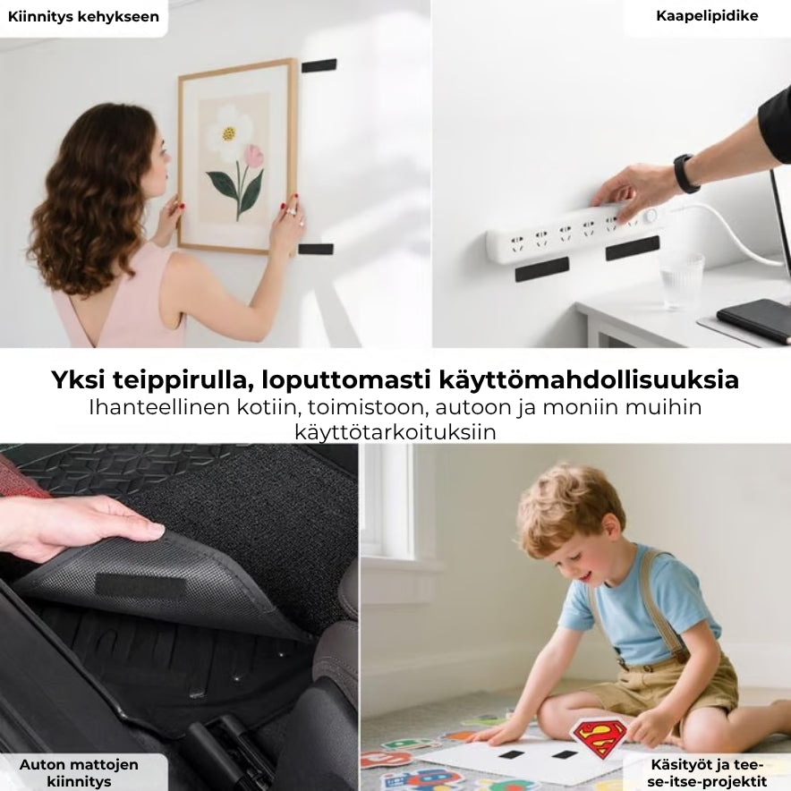 Kaksipuoliset tarranauhat – erittäin vahvat ja uudelleenkäytettävät (40 kpl / 20 paria)