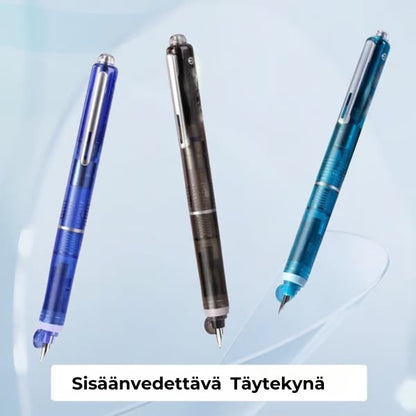 Sisäänvedettävä täytekynä 0,38 mm – sininen ja musta muste, 5 mustepatruunaa