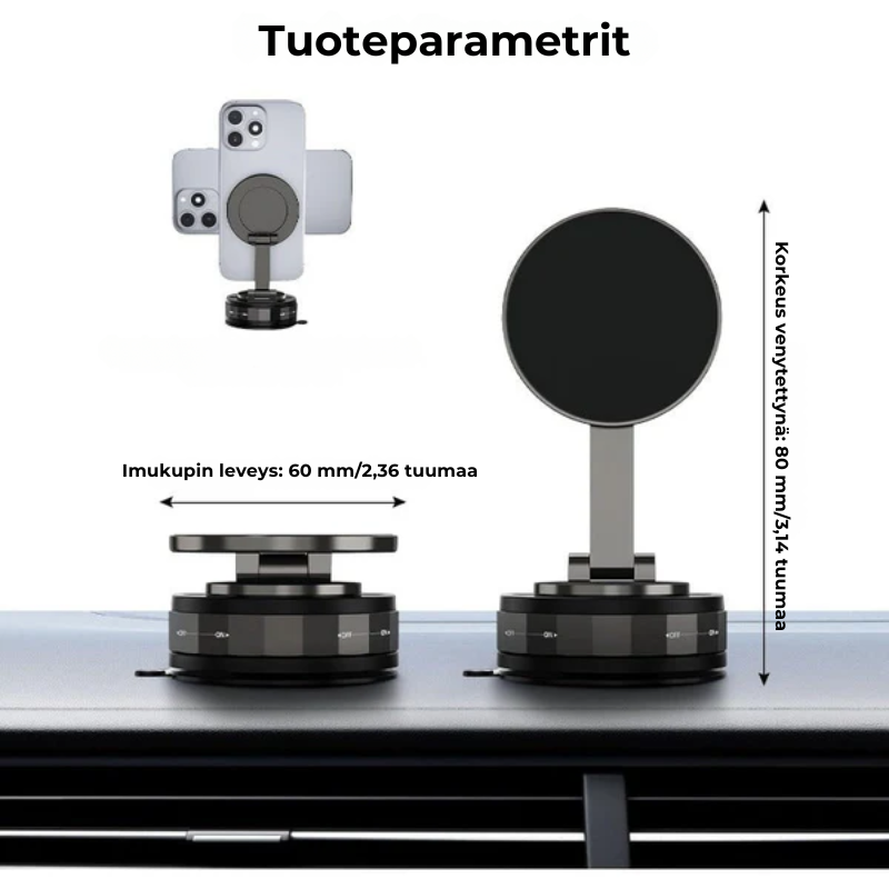 Magneettinen imukuppiteline - Taitettava 360° puhelinteline tyhjiölukituksella