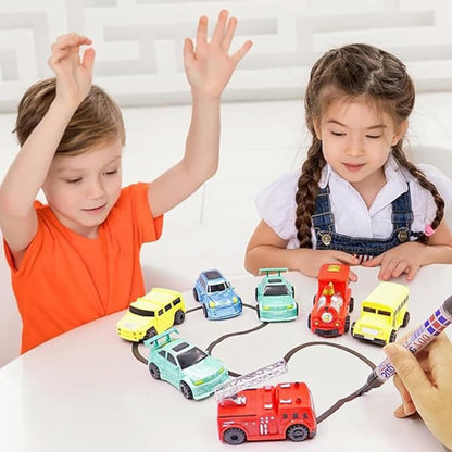 Piirrosreittejä seuraava leikkiauto