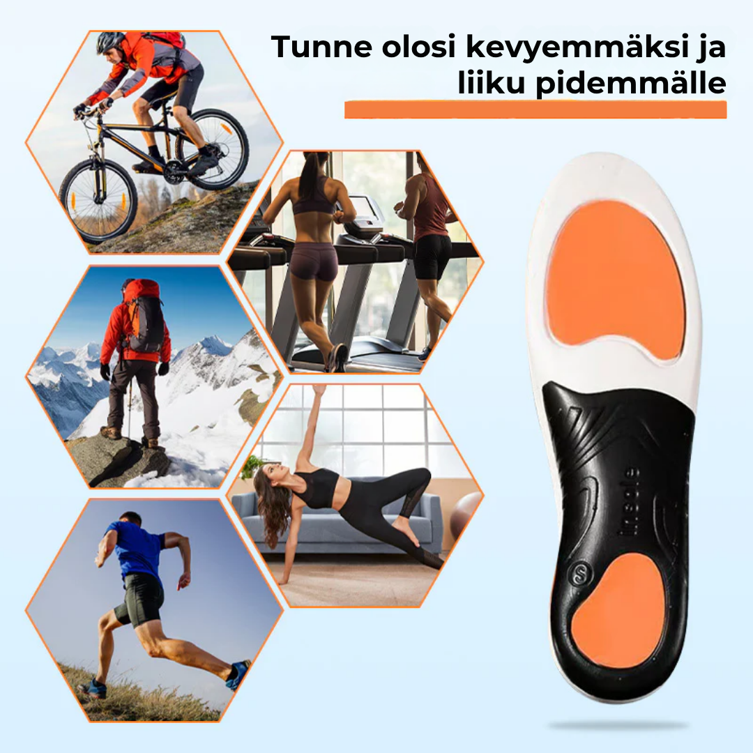 Urheilupohjalliset, joissa on iskunvaimennus ja jalkakaaren tuki
