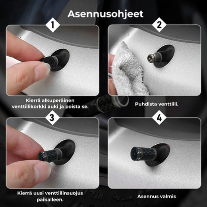 Hiilikuituiset venttiilikorkit renkaisiin