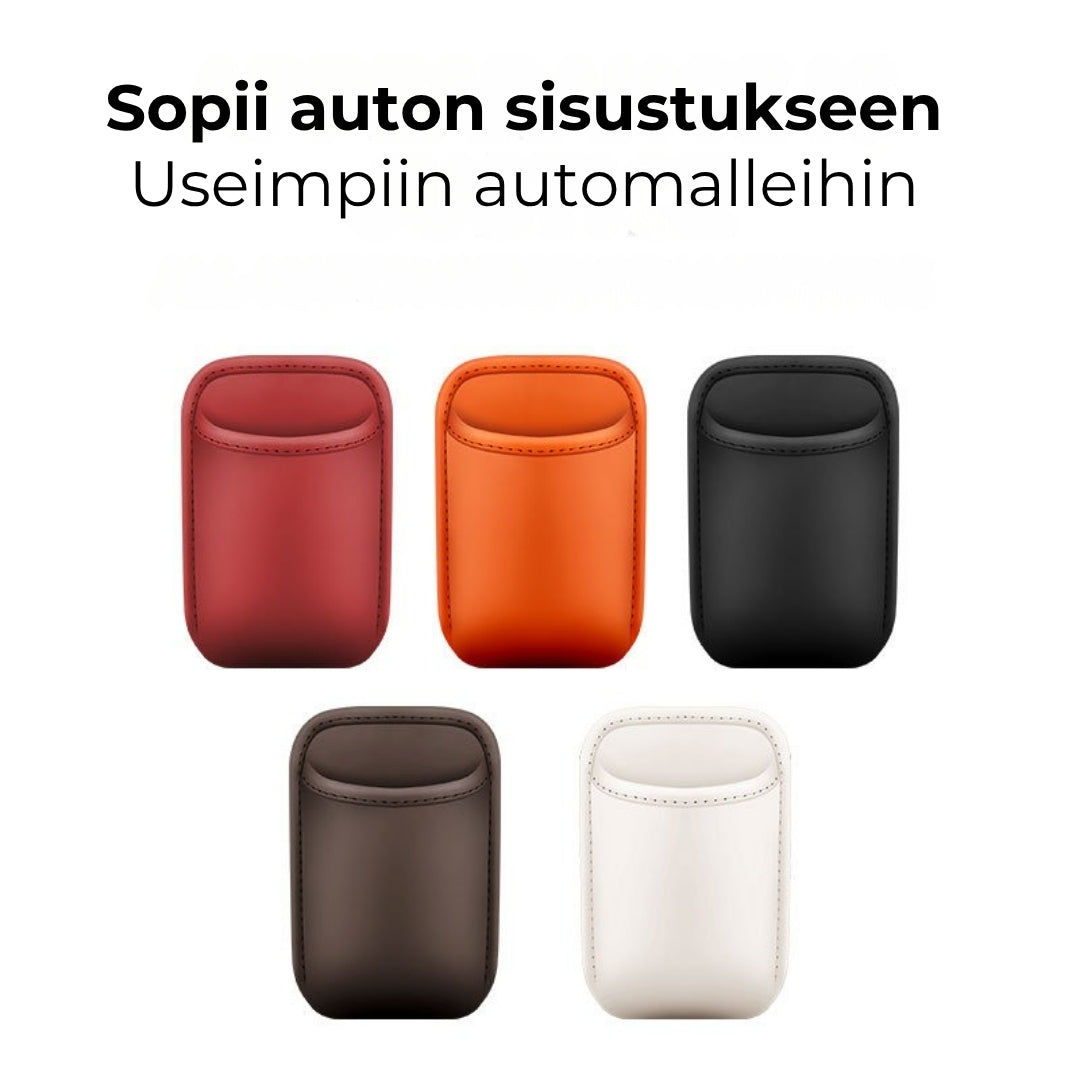 2-in-1 nahkainen auton mukiteline ja järjestelijä
