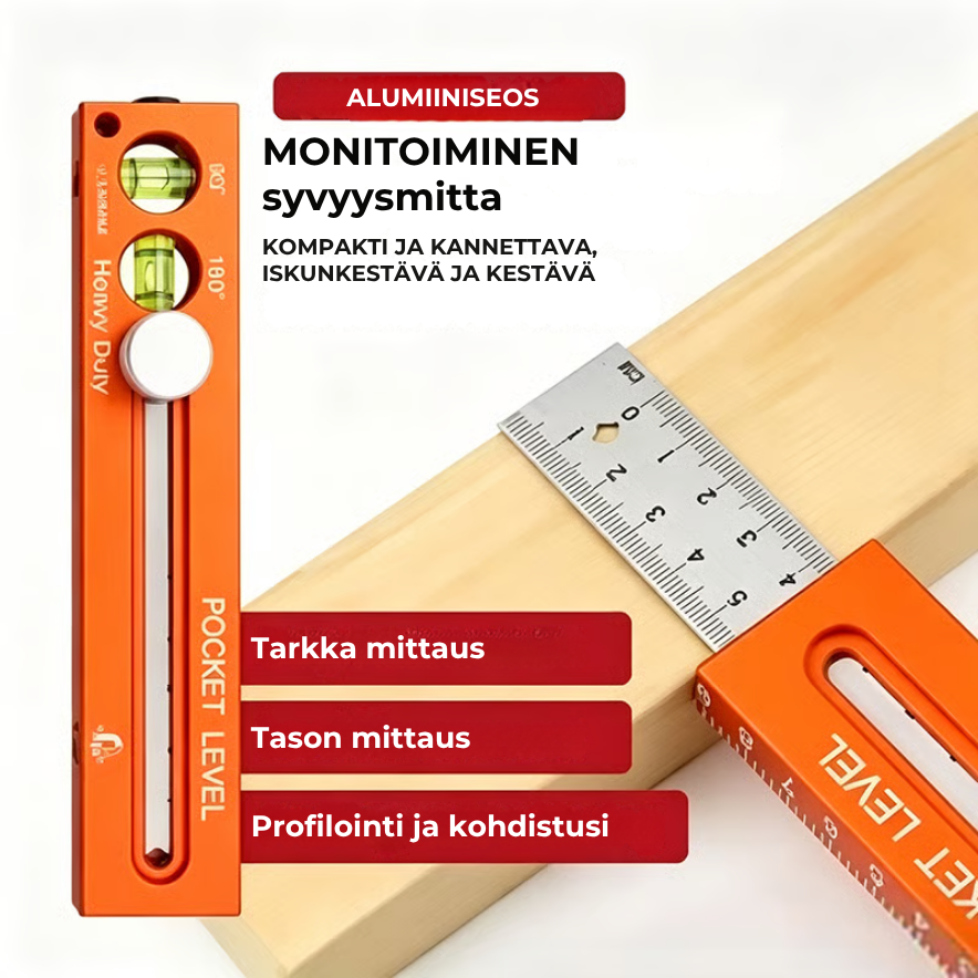 Monitoiminen syvyysmitta ja vesivaaka