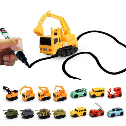 Piirrosreittejä seuraava leikkiauto