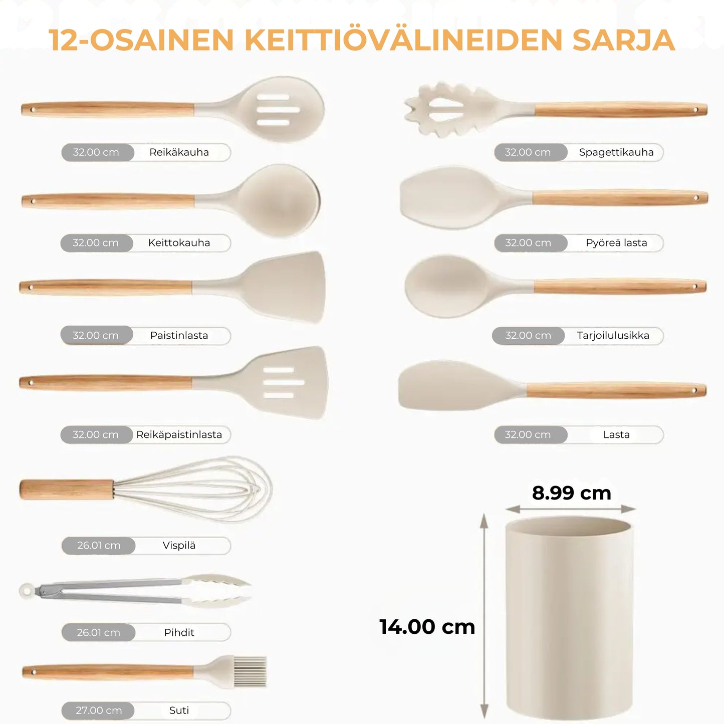 NordicKitchen – Tyylikäs silikoninen keittiövälinesetti (12-osainen)