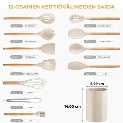NordicKitchen – Tyylikäs silikoninen keittiövälinesetti (12-osainen)