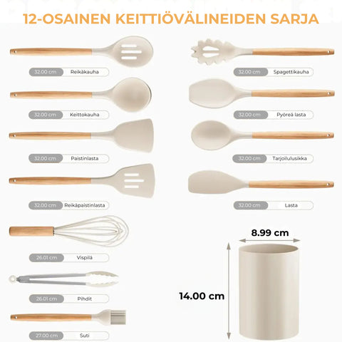 NordicKitchen – Tyylikäs silikoninen keittiövälinesetti (12-osainen)