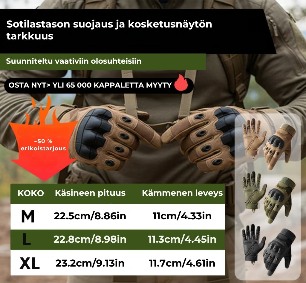Taktiset täyssormikäsineet – suojaavat työkäsineet ulkoiluun