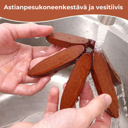 Käsintehdyt, lämmönkestävät puiset pannunaluset