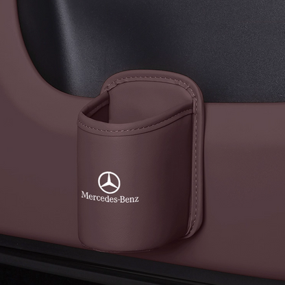 Nahkainen mukipidike autoon – clip-on-kiinnitys