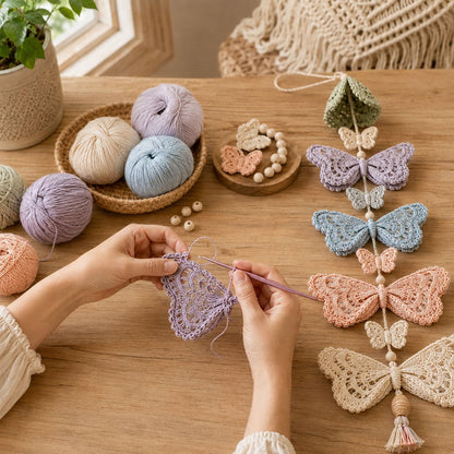 DIY-virkkauspaketti: roikkuva perhoskoriste